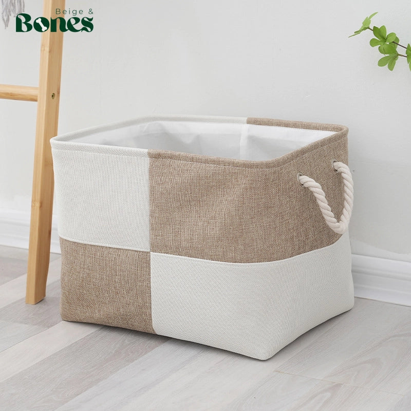 Beige Checkered Pet Toy Basket